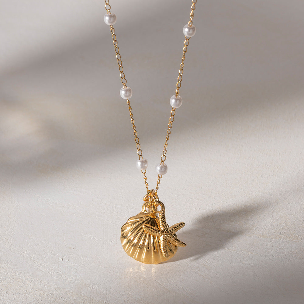 GOLD SEASTAR SHELL PEARL NECKLACE