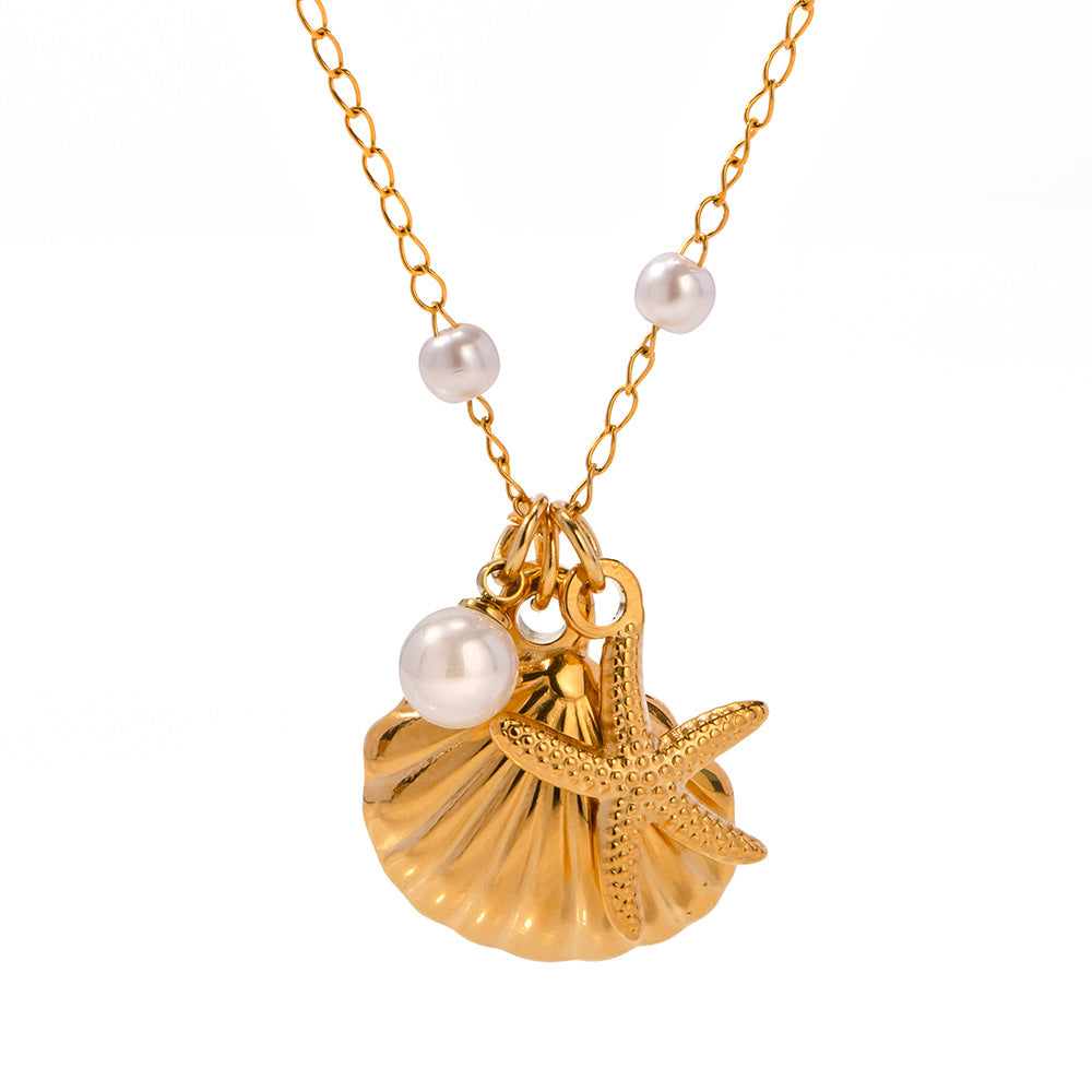 GOLD SEASTAR SHELL PEARL NECKLACE